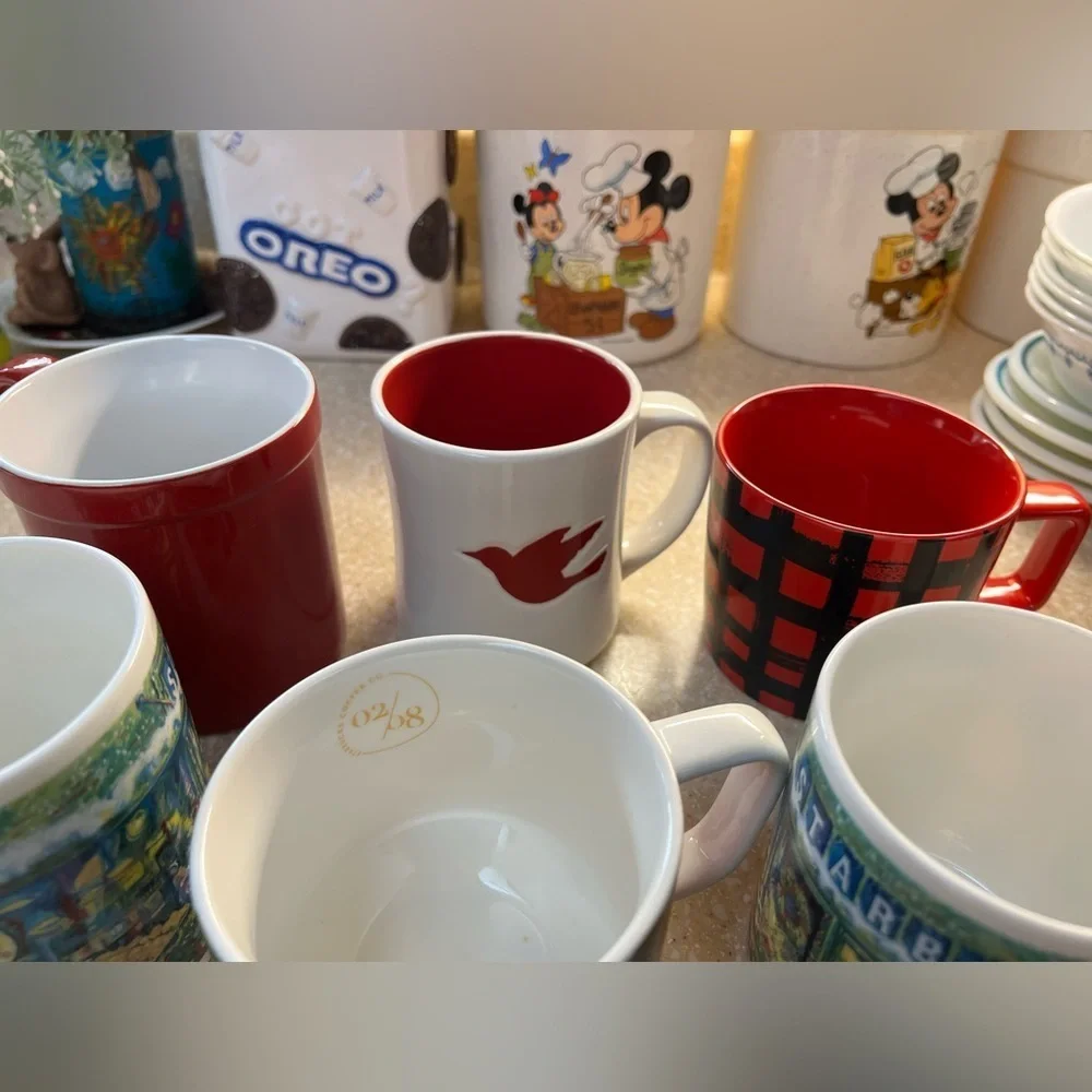 6 Starbucks Mugs Lot 2006 2016 Red & Black Checkered Winter Wonderland Dove
